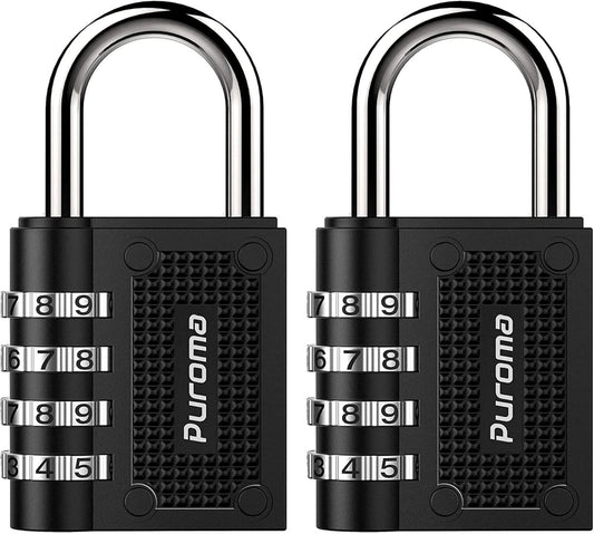 Set of 2 Puroma Waterproof Combination Locks for School Gym Locker Outdoor Fence Cabinet Toolbox - Black - WildKart