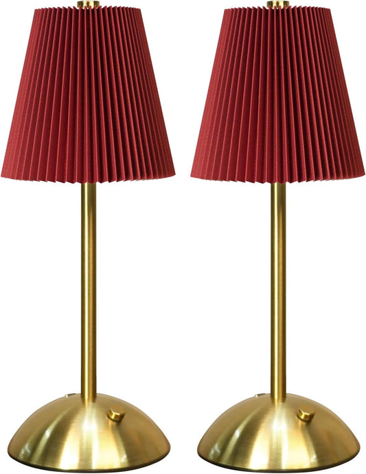 Set of 2 Red SupBri Cordless Table Lamps - Rechargeable Dimmable LED Battery Powered Lights with 3 Color Modes for Living Room, Bedroom, Bar