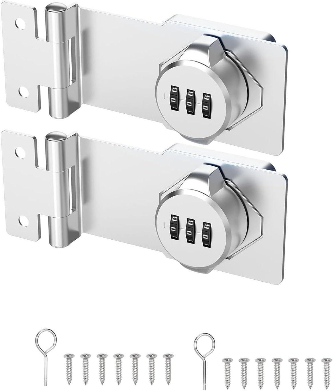 Set of 2 Silver 4.5 inch Combination Door Locks for Small Doors & Cabinets, Keyless Latch with Screws - Ideal for Household Security & Barn Doors