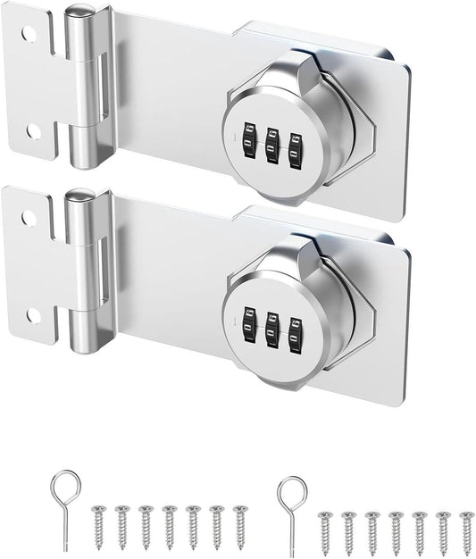 Set of 2 Silver 4.5 inch Combination Door Locks for Small Doors & Cabinets, Keyless Latch with Screws - Ideal for Household Security & Barn Doors