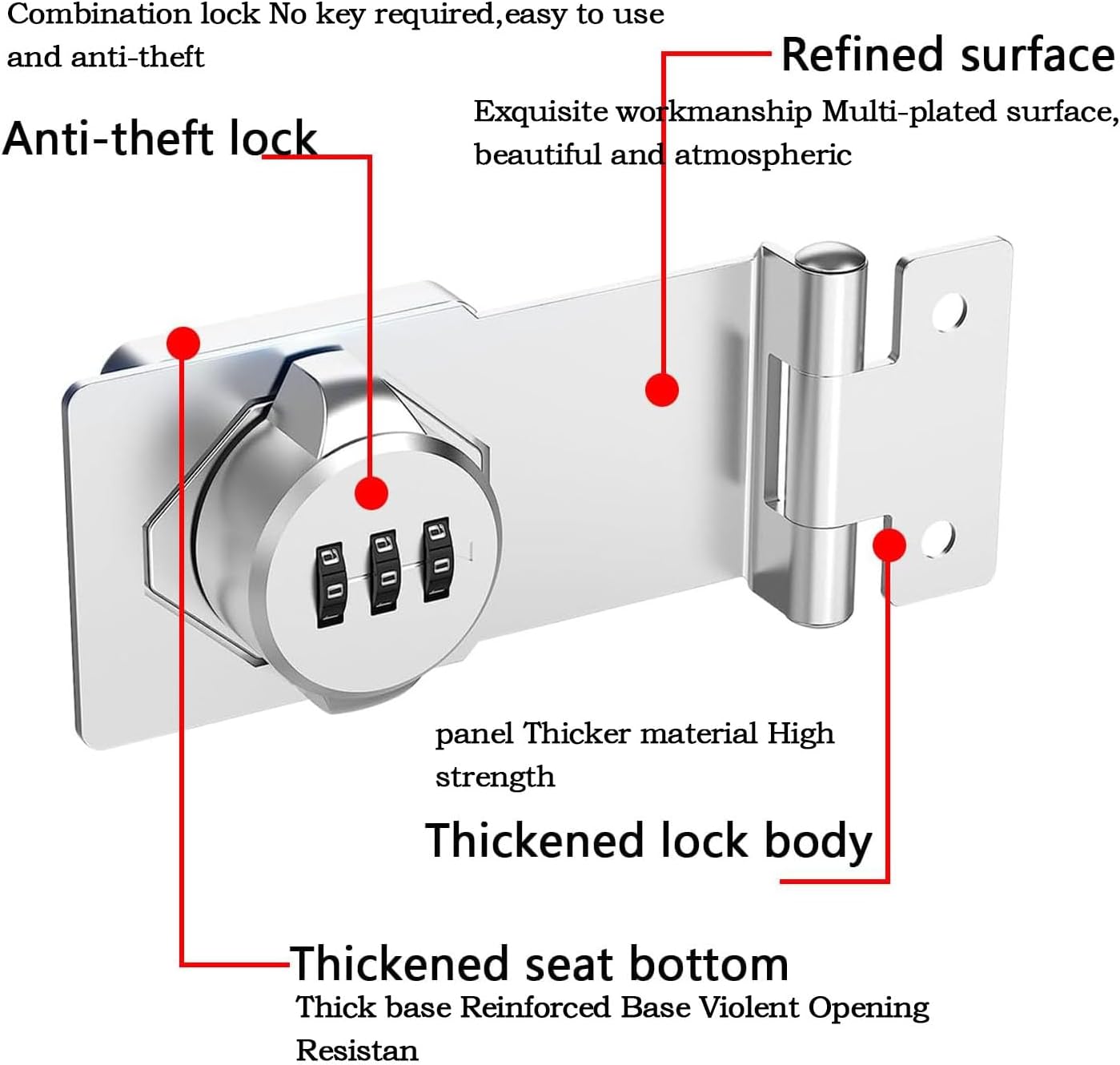 Set of 2 Silver 4.5 inch Combination Door Locks for Small Doors & Cabinets, Keyless Latch with Screws - Ideal for Household Security & Barn Doors