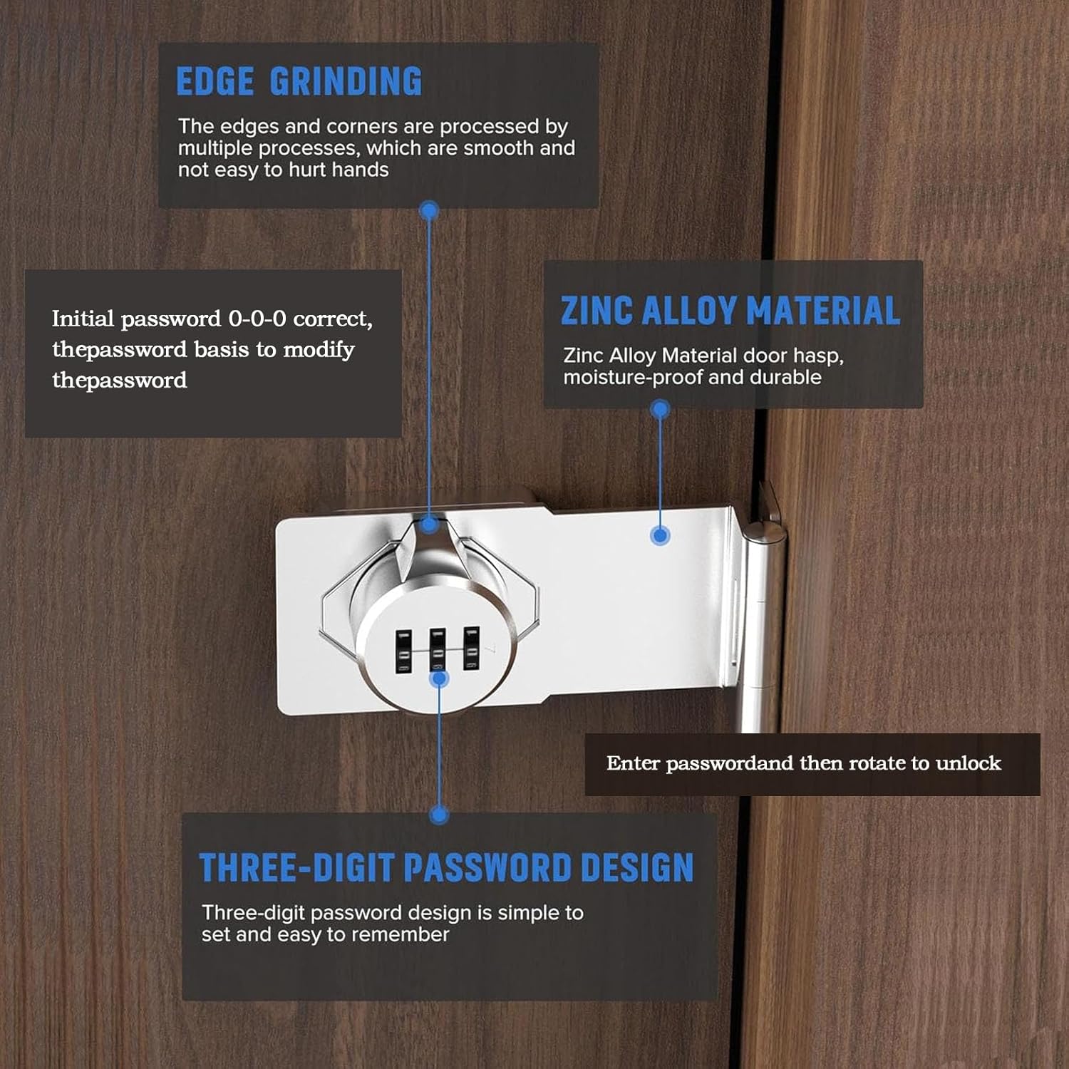 Set of 2 Silver 4.5 inch Combination Door Locks for Small Doors & Cabinets, Keyless Latch with Screws - Ideal for Household Security & Barn Doors