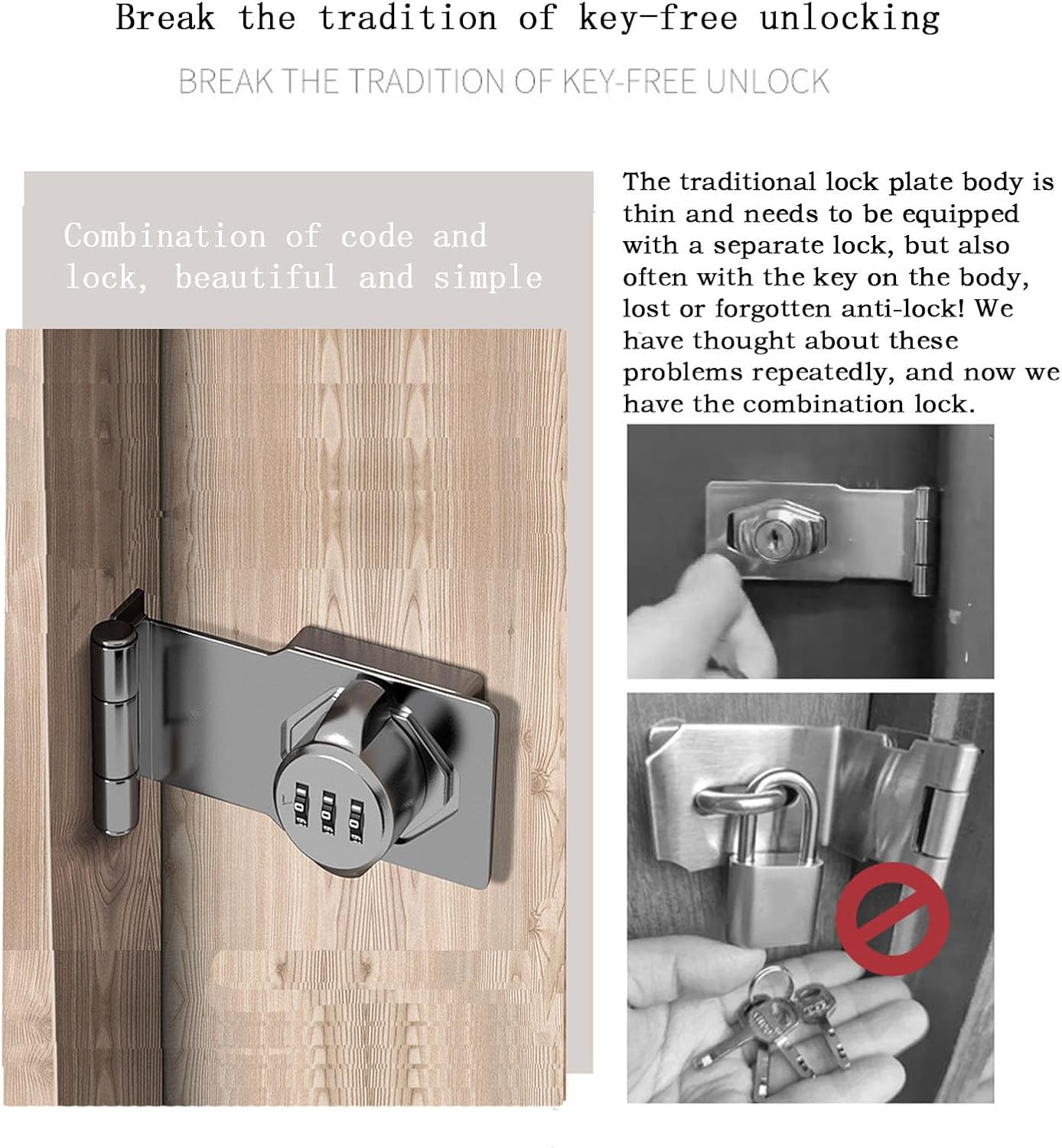 Set of 2 Silver 4.5 inch Combination Door Locks for Small Doors & Cabinets, Keyless Latch with Screws - Ideal for Household Security & Barn Doors
