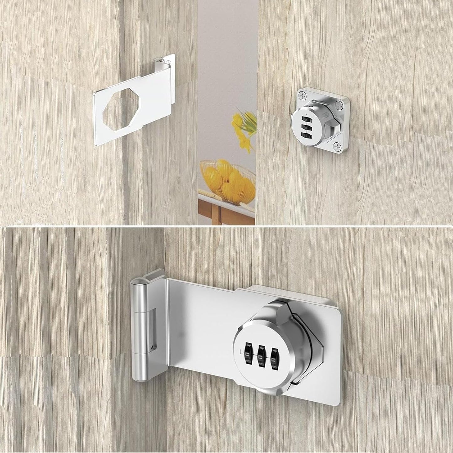 Set of 2 Silver 4.5 inch Combination Door Locks for Small Doors & Cabinets, Keyless Latch with Screws - Ideal for Household Security & Barn Doors