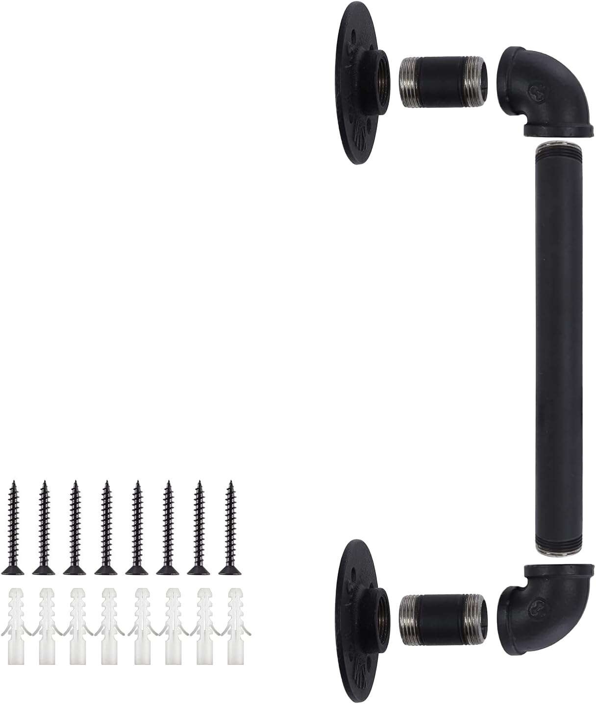 Set of 2 Sliding Barn Door Handles, 14 inch Industrial Pipe Pull Handles, Grab Bar Towel Bar, Antique Rustic Cast Iron Handrail - Matte Black