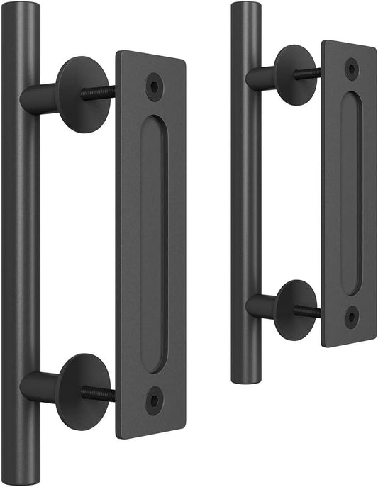 Set of 2 SMARTSTANDARD 12" Black Barn Door Handles - Rustic Two-Side Design for Gates, Garages, Sheds, Furniture - Square Shape