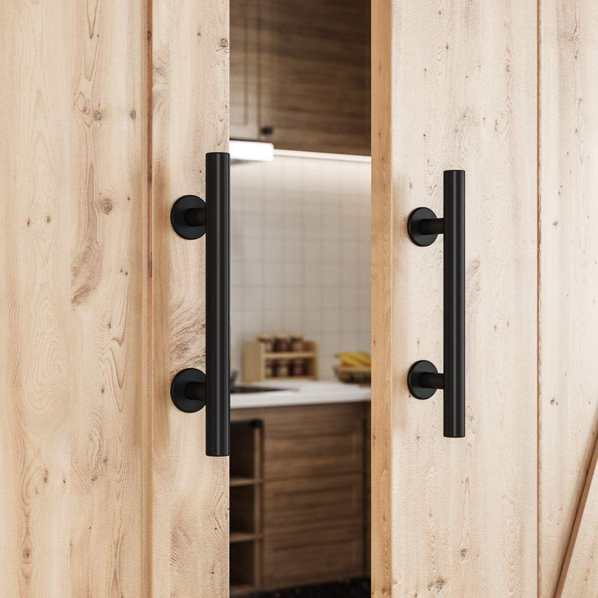 Set of 2 SMARTSTANDARD 12" Black Barn Door Handles - Rustic Two-Side Design for Gates, Garages, Sheds, Furniture - Square Shape