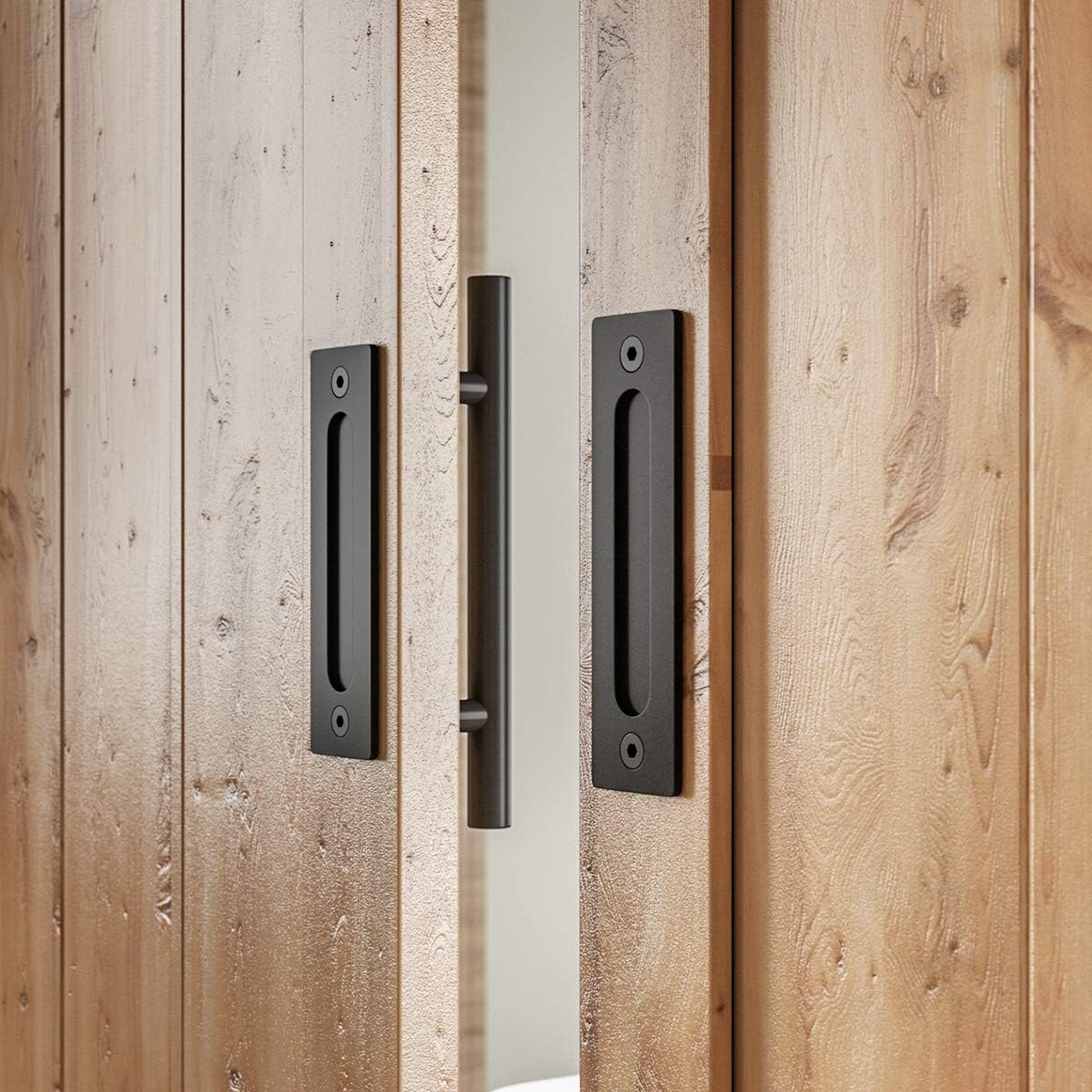Set of 2 SMARTSTANDARD 12" Black Barn Door Handles - Rustic Two-Side Design for Gates, Garages, Sheds, Furniture - Square Shape