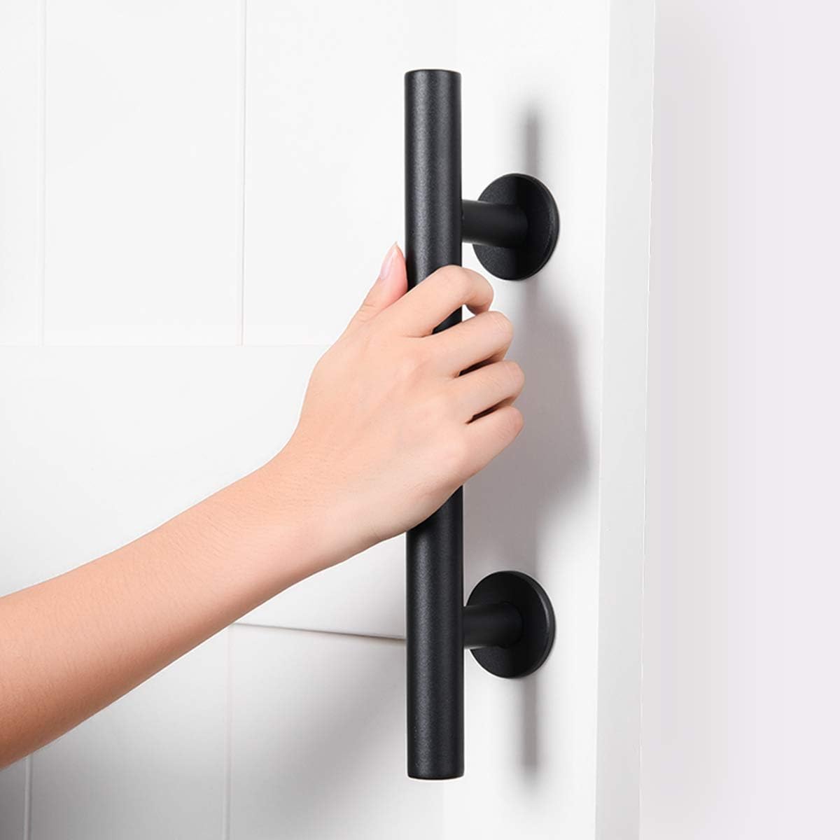 Set of 2 SMARTSTANDARD 12" Black Barn Door Handles - Rustic Two-Side Design for Gates, Garages, Sheds, Furniture - Square Shape