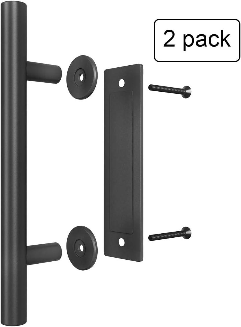 Set of 2 SMARTSTANDARD 12" Black Barn Door Handles - Rustic Two-Side Design for Gates, Garages, Sheds, Furniture - Square Shape