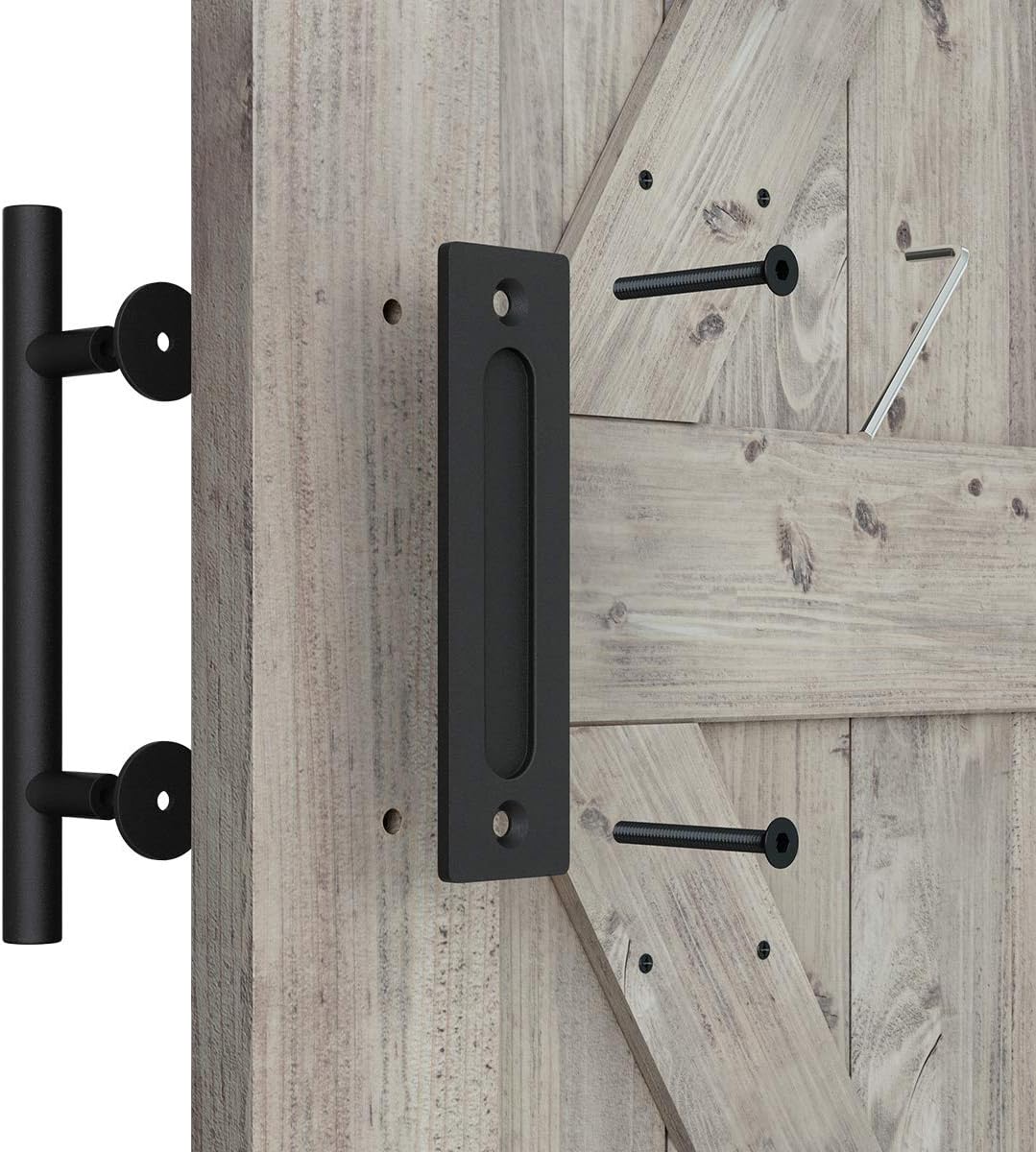 Set of 2 SMARTSTANDARD 12" Black Barn Door Handles - Rustic Two-Side Design for Gates, Garages, Sheds, Furniture - Square Shape