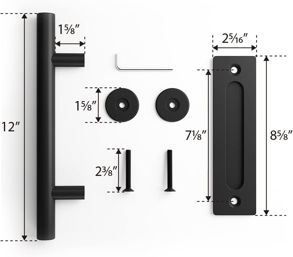 Set of 2 SMARTSTANDARD 12" Black Barn Door Handles - Rustic Two-Side Design for Gates, Garages, Sheds, Furniture - Square Shape