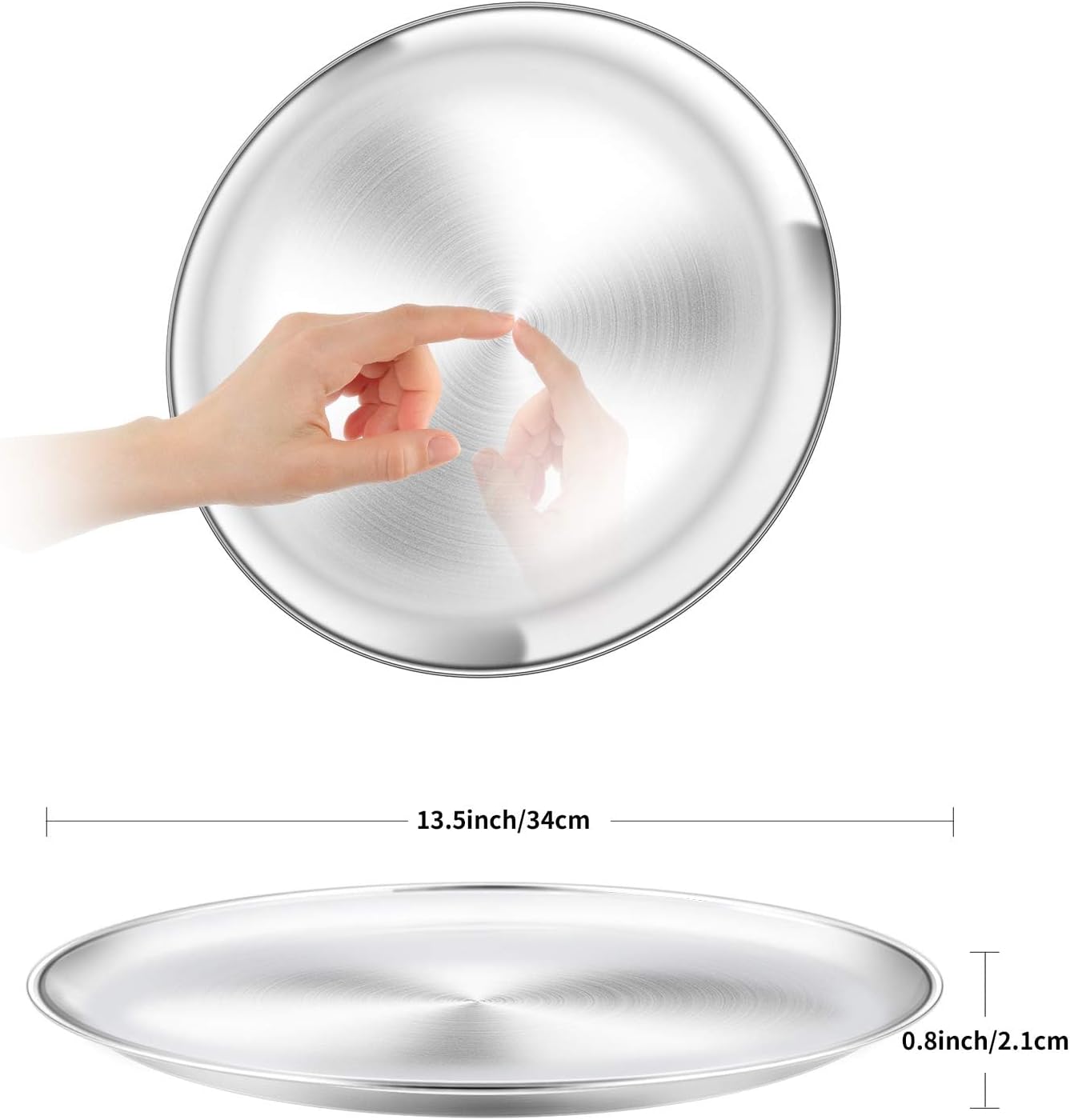 Set of 2 Stainless Steel 13½ inch Pizza Pans for Oven Baking - Round Pizza Tray Dish Plate, Healthy & Heavy Duty, Rust-Free & Dishwasher Safe
