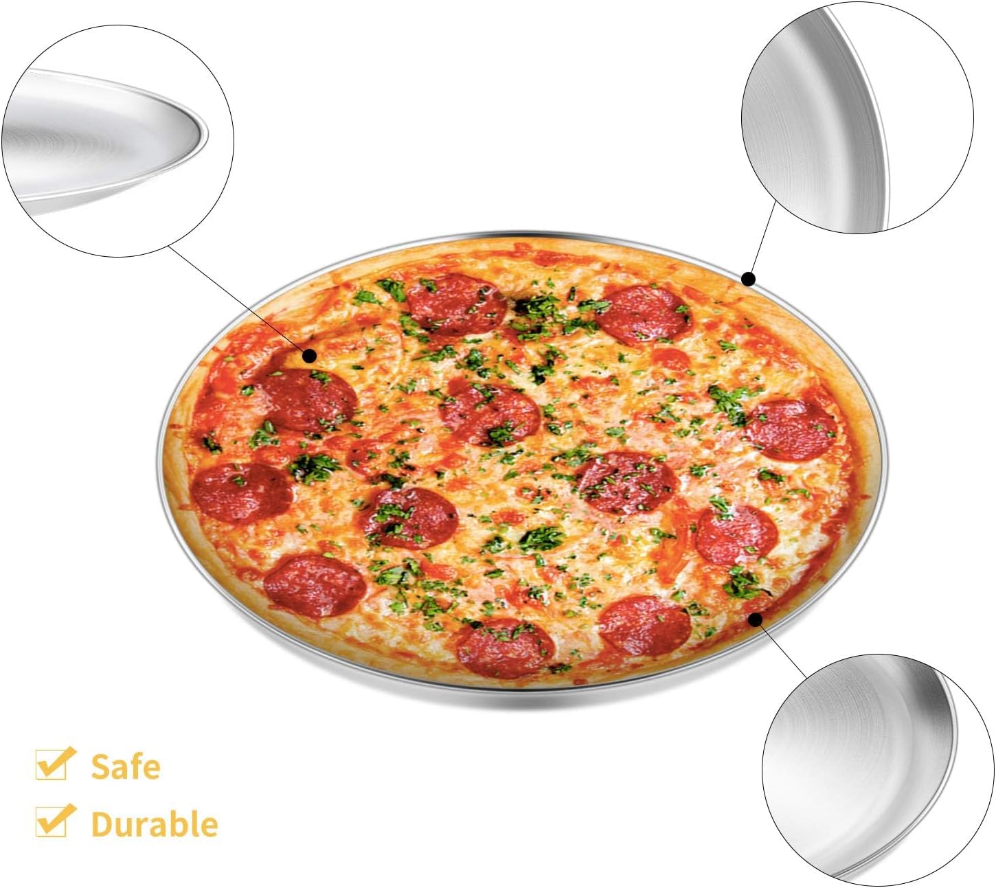 Set of 2 Stainless Steel 13½ inch Pizza Pans for Oven Baking - Round Pizza Tray Dish Plate, Healthy & Heavy Duty, Rust-Free & Dishwasher Safe