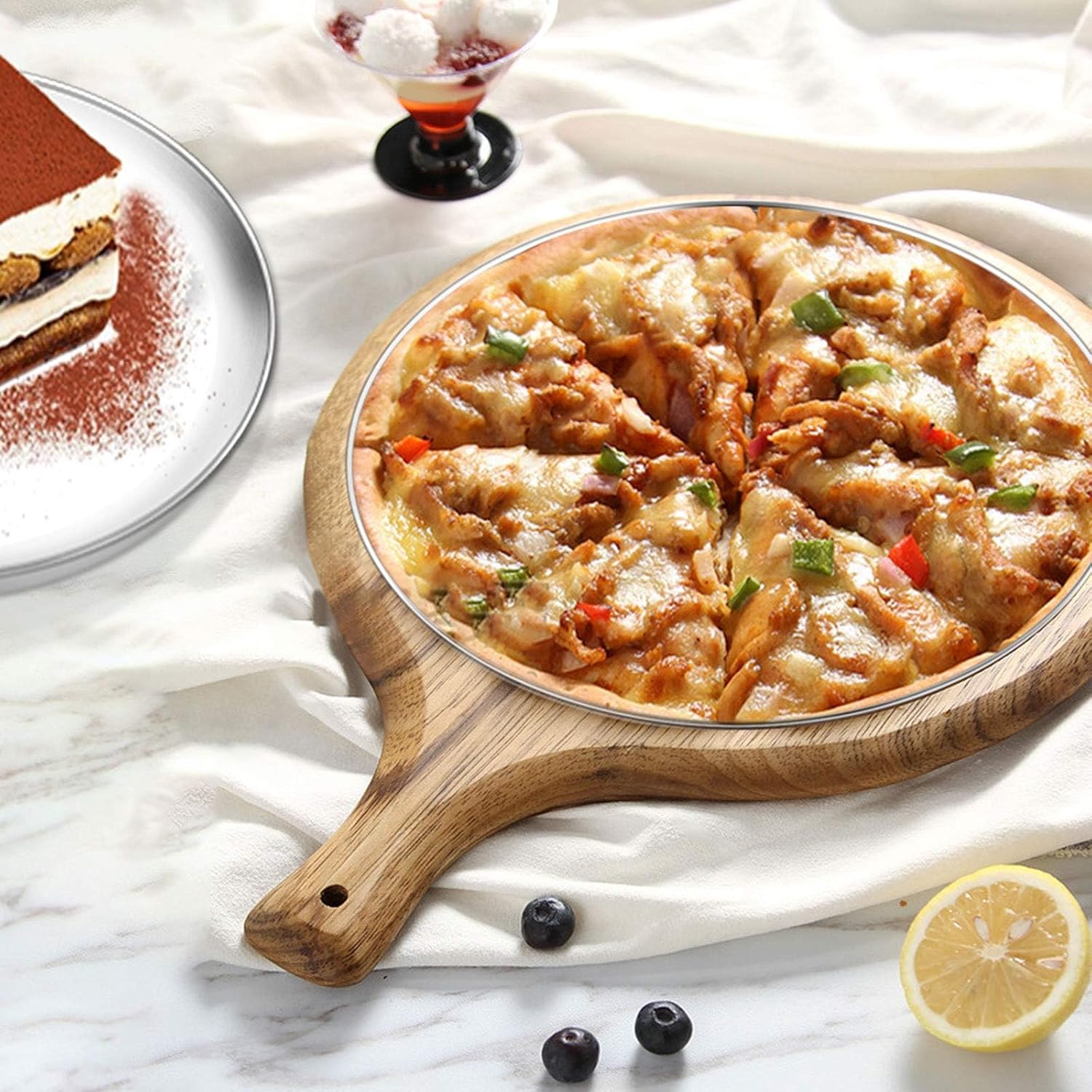 Set of 2 Stainless Steel 13½ inch Pizza Pans for Oven Baking - Round Pizza Tray Dish Plate, Healthy & Heavy Duty, Rust-Free & Dishwasher Safe