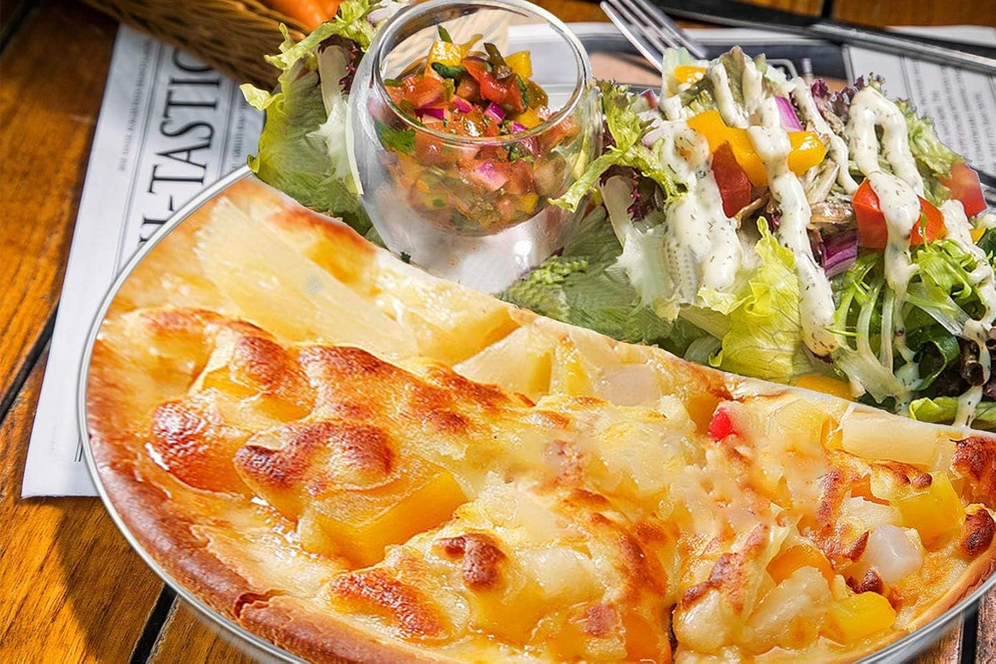 Set of 2 Stainless Steel 13½ inch Pizza Pans for Oven Baking - Round Pizza Tray Dish Plate, Healthy & Heavy Duty, Rust-Free & Dishwasher Safe