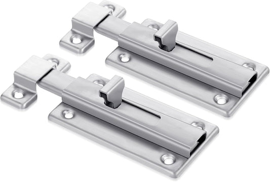 Set of 2 Stainless Steel 3 Inch Bathroom Stall Sliding Door Latches with Screws - Silver Barrel Bolt Locks for Internal Doors