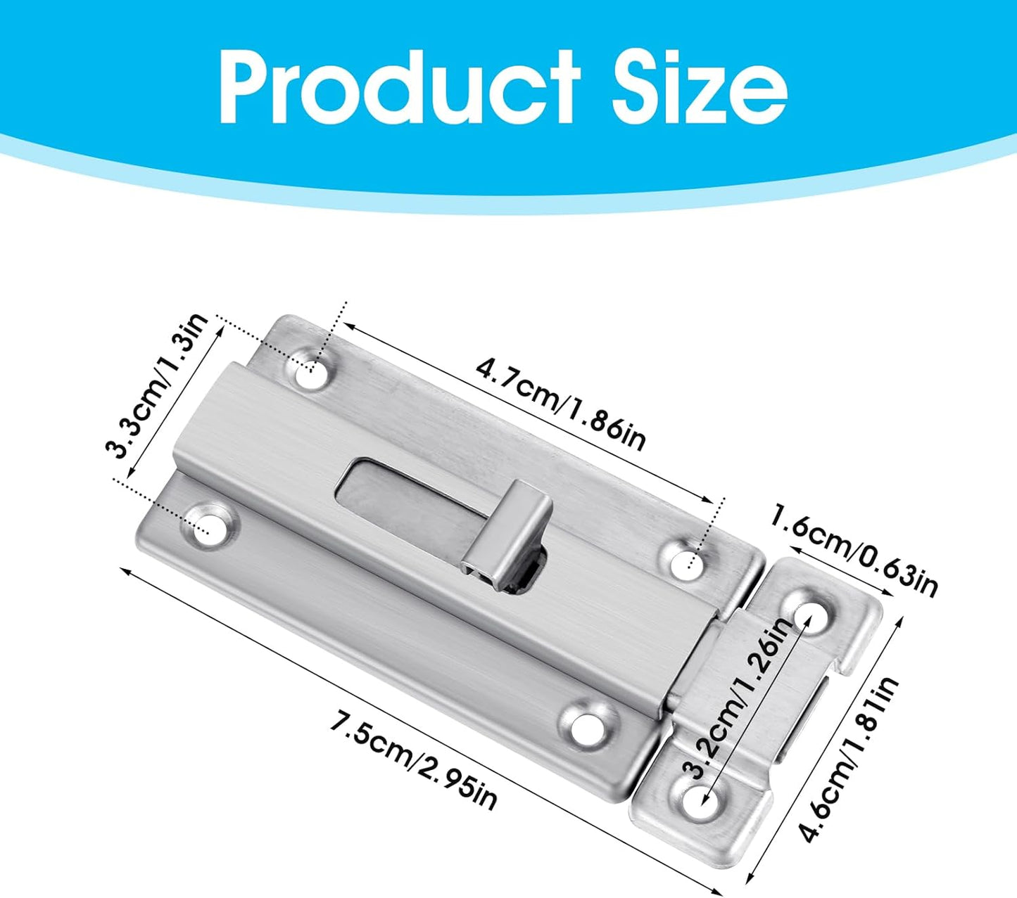 Set of 2 Stainless Steel 3 Inch Bathroom Stall Sliding Door Latches with Screws - Silver Barrel Bolt Locks for Internal Doors