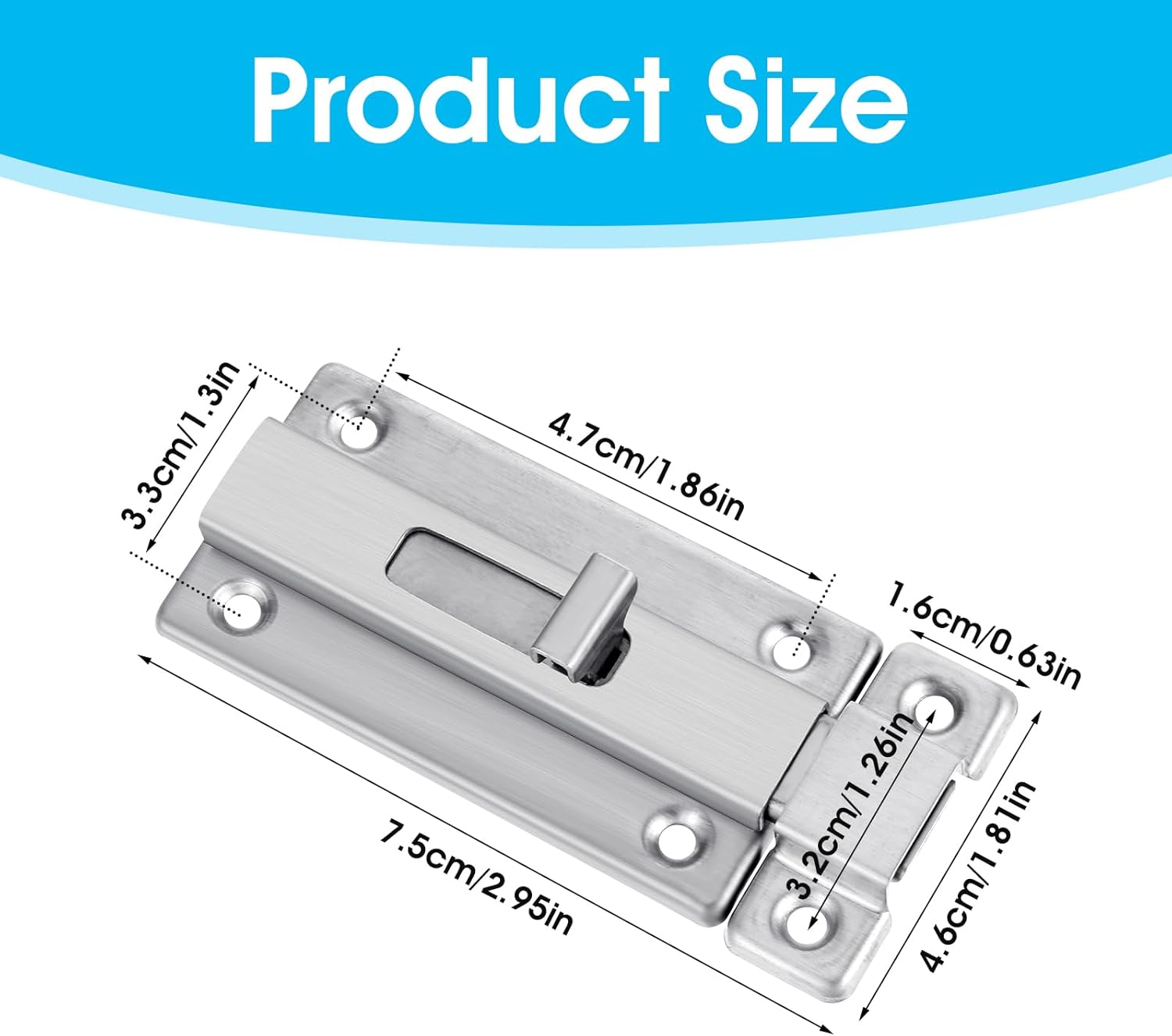 Set of 2 Stainless Steel 3 Inch Bathroom Stall Sliding Door Latches with Screws - Silver Barrel Bolt Locks for Internal Doors