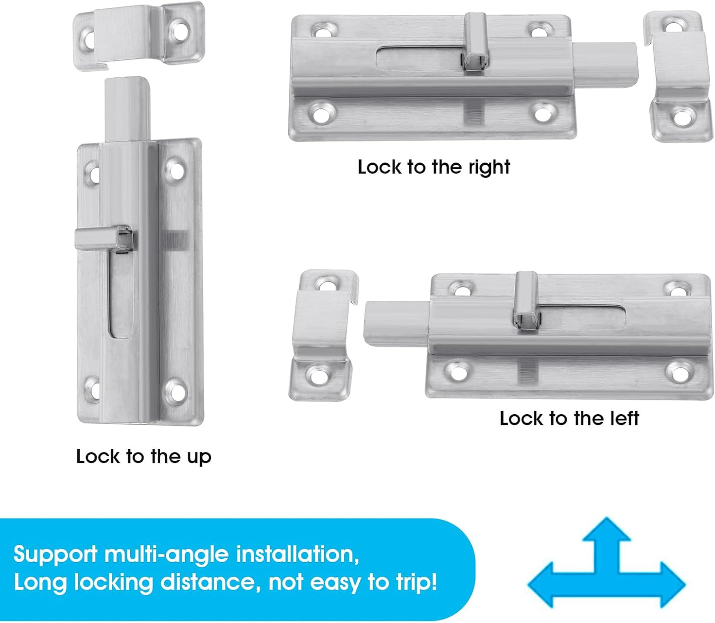 Set of 2 Stainless Steel 3 Inch Bathroom Stall Sliding Door Latches with Screws - Silver Barrel Bolt Locks for Internal Doors