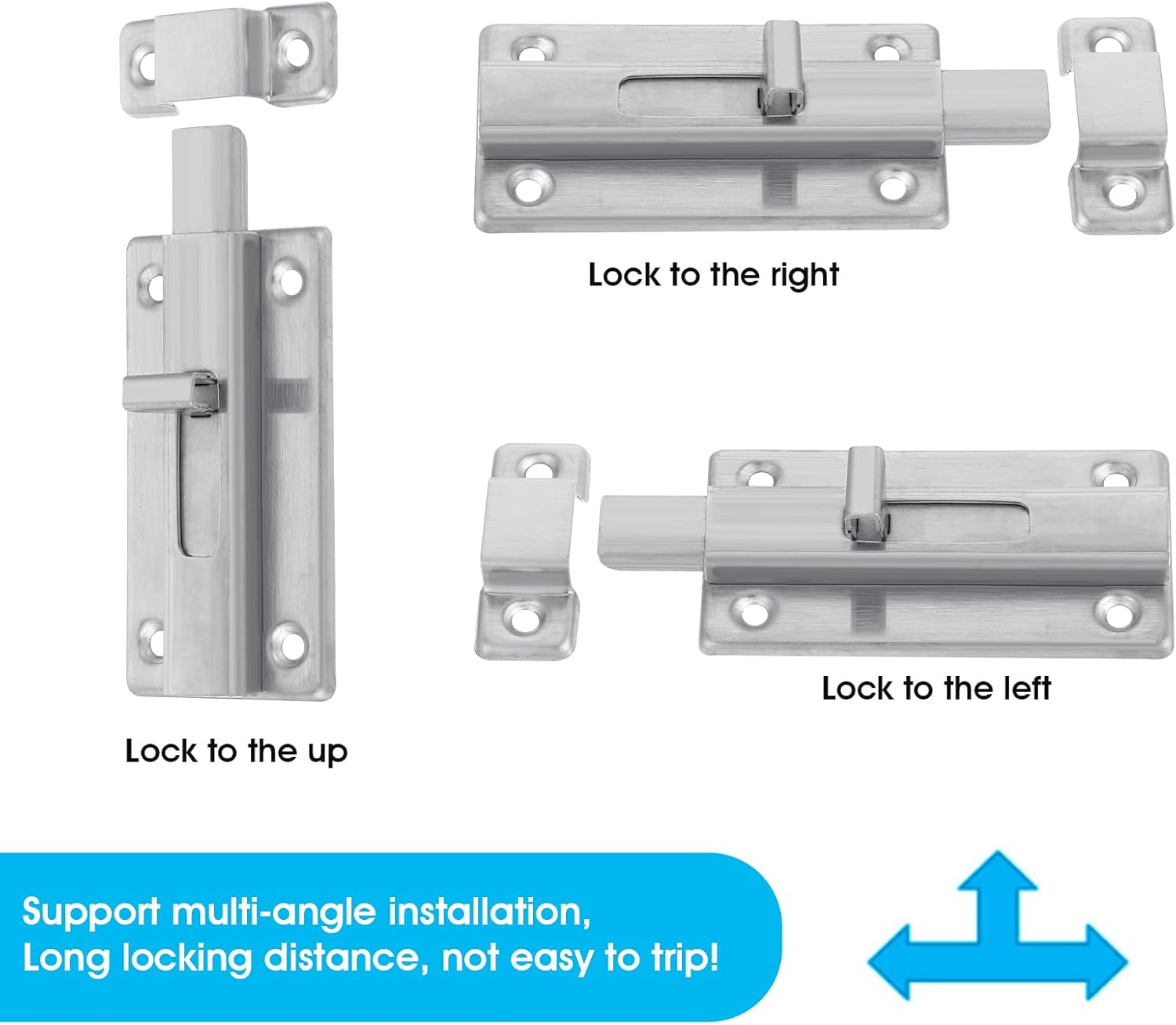 Set of 2 Stainless Steel 3 Inch Bathroom Stall Sliding Door Latches with Screws - Silver Barrel Bolt Locks for Internal Doors