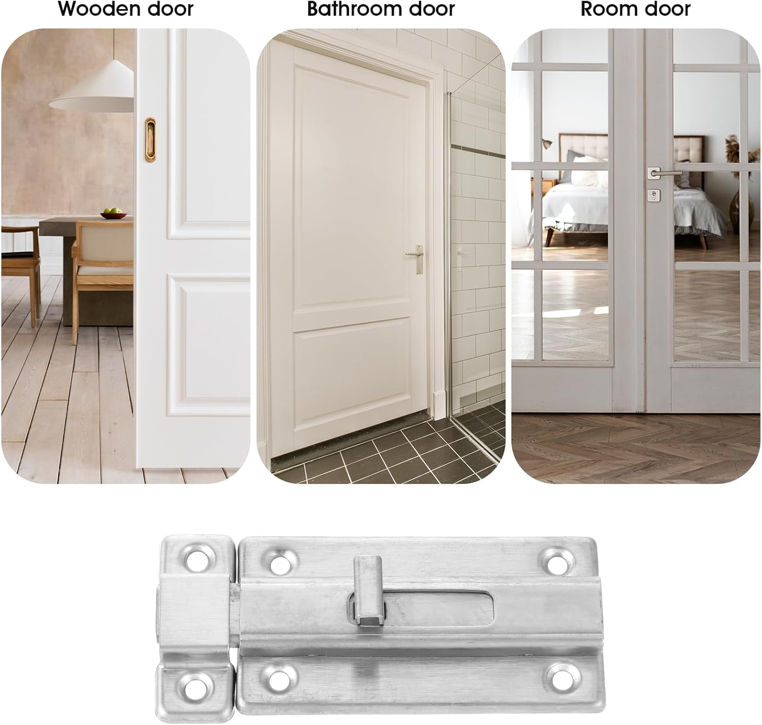 Set of 2 Stainless Steel 3 Inch Bathroom Stall Sliding Door Latches with Screws - Silver Barrel Bolt Locks for Internal Doors