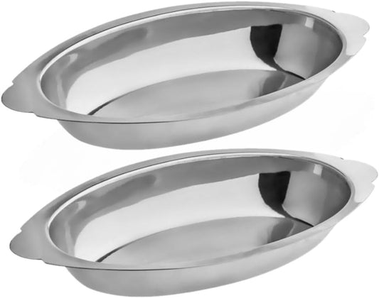 Set of 2 Stainless Steel Oval Au Gratin Dishes - 20 oz - Perfect for Casseroles, Lasagna, and Cobblers - Table Serving Dishes