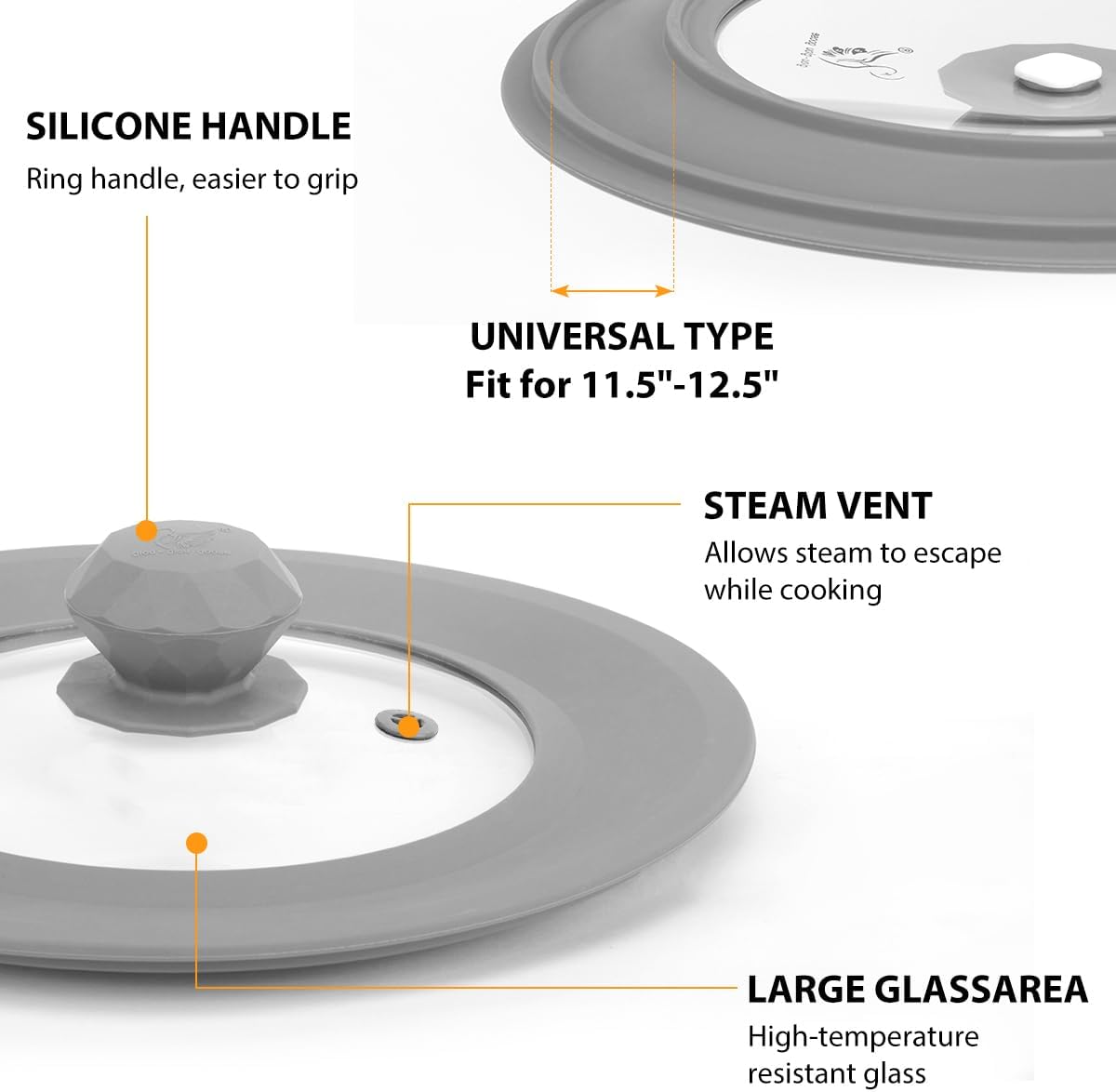 Set of 2 Vented Tempered Glass Universal Lids for Pots and Pans with Silicone Splatter Cover - Microwave Safe (6.5" to 12.5")
