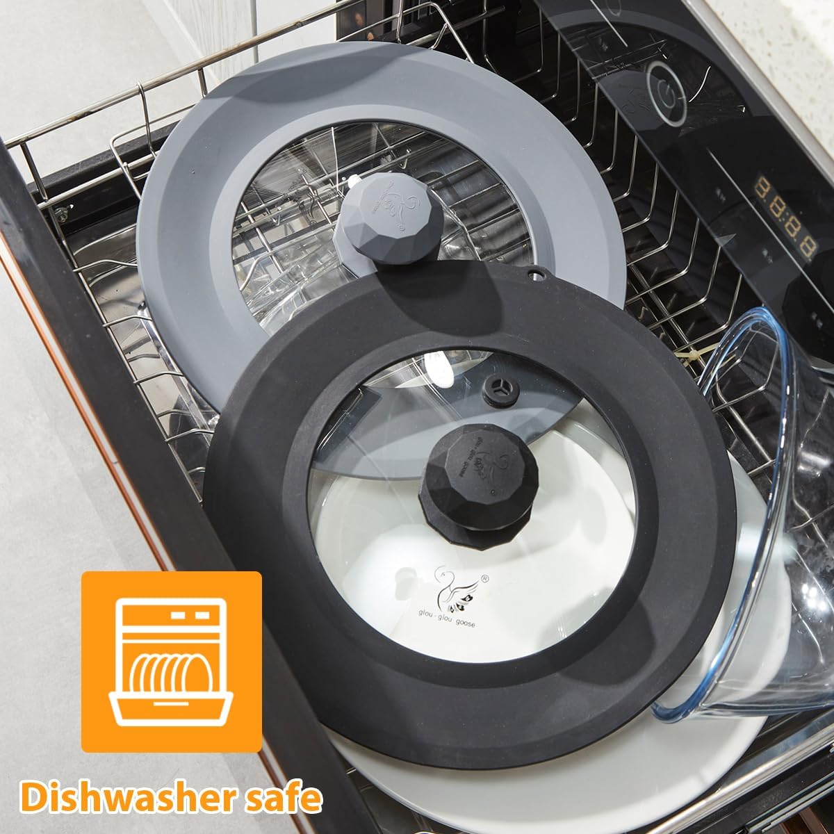 Set of 2 Vented Tempered Glass Universal Lids for Pots and Pans with Silicone Splatter Cover - Microwave Safe (6.5" to 12.5")