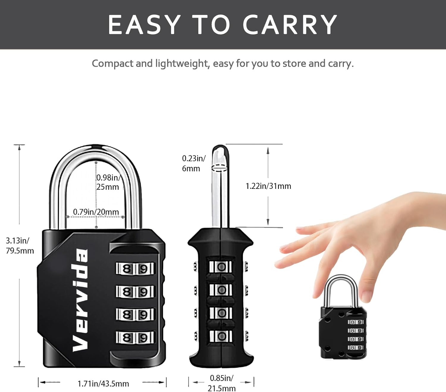 Set of 2 Vervida Resettable Waterproof Combination Locks - 4 Digit Outdoor Combo Padlocks for School Gym, Sports Locker, Toolbox, Gate - Black - WildKart