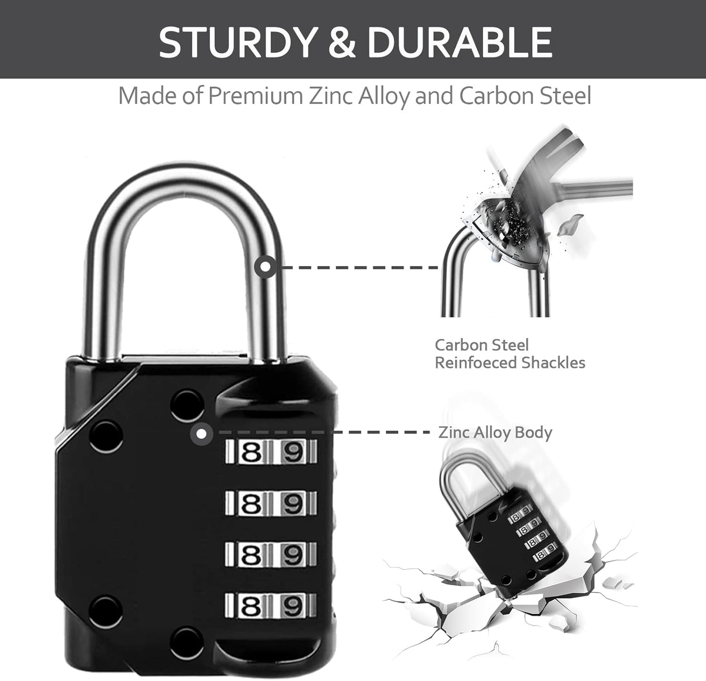Set of 2 Vervida Resettable Waterproof Combination Locks - 4 Digit Outdoor Combo Padlocks for School Gym, Sports Locker, Toolbox, Gate - Black - WildKart