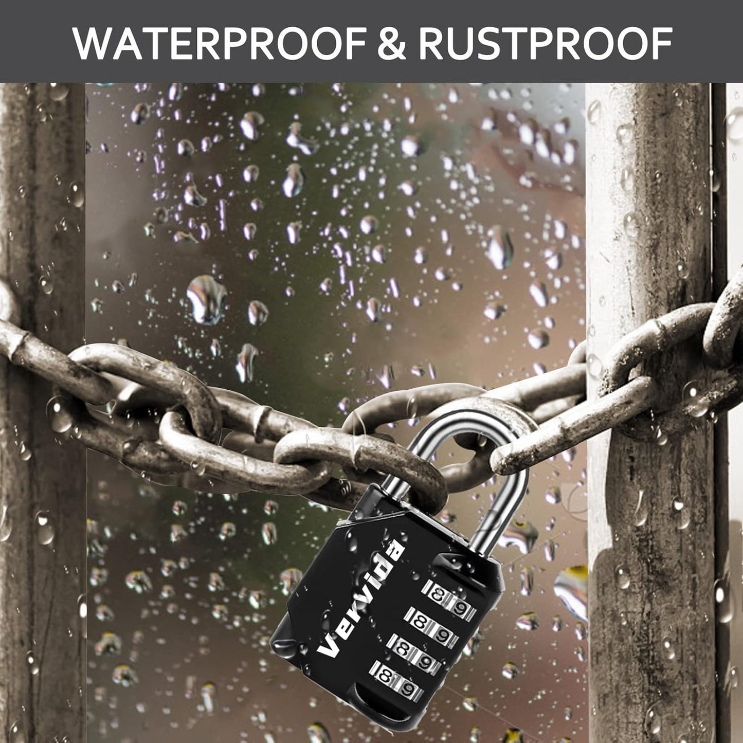 Set of 2 Vervida Resettable Waterproof Combination Locks - 4 Digit Outdoor Combo Padlocks for School Gym, Sports Locker, Toolbox, Gate - Black - WildKart