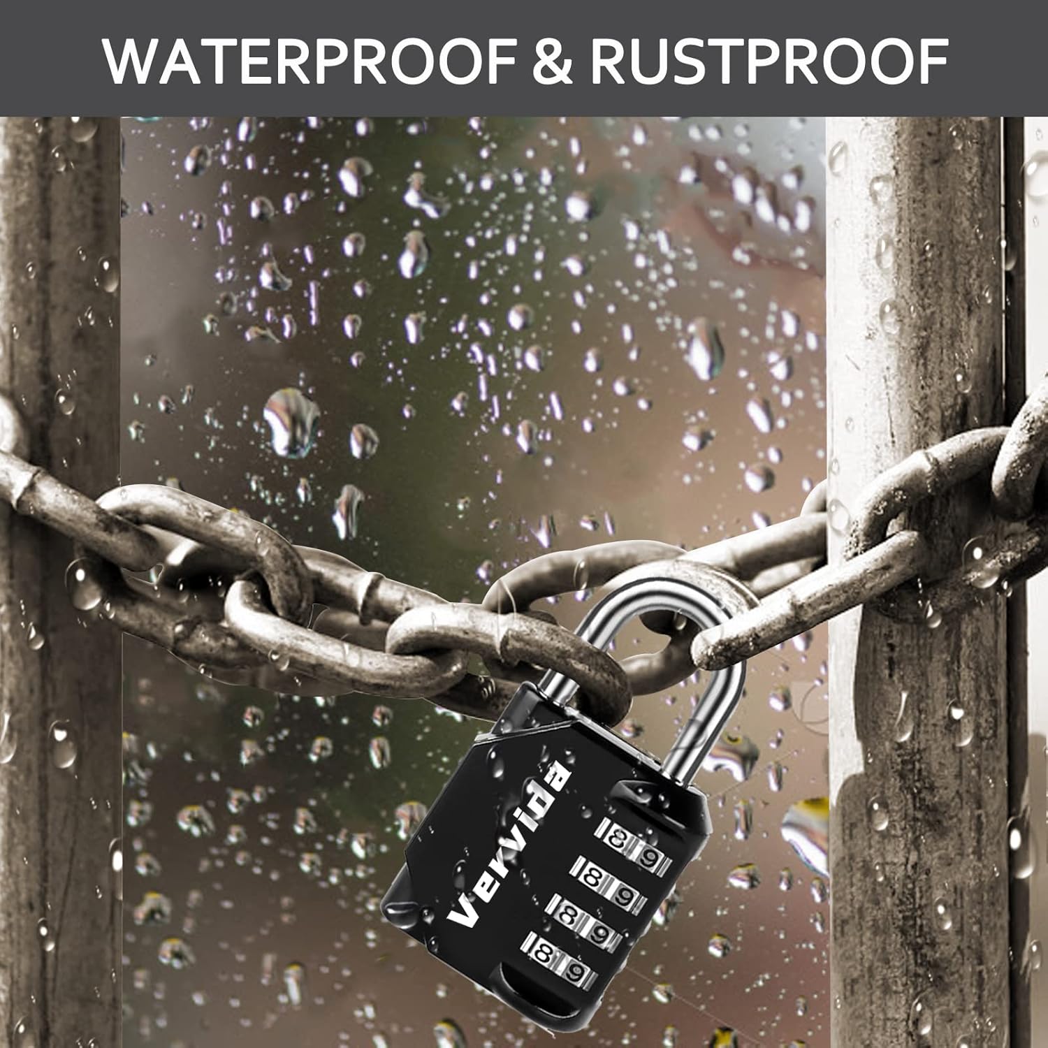 Set of 2 Vervida Resettable Waterproof Combination Locks - 4 Digit Outdoor Combo Padlocks for School Gym, Sports Locker, Toolbox, Gate - Black - WildKart