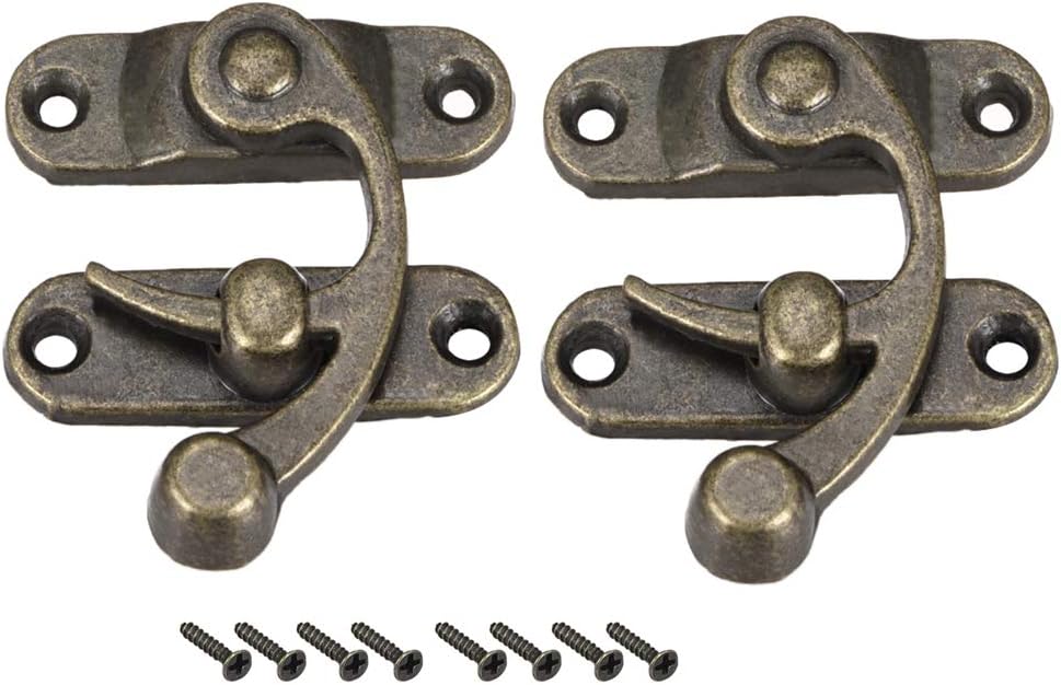 Set of 2 Vintage Swing Arm Latch Hooks with Screws, Plated Bronze Finish - 42mm x 36mm