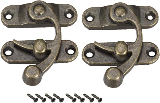 Set of 2 Vintage Swing Arm Latch Hooks with Screws, Plated Bronze Finish - 42mm x 36mm
