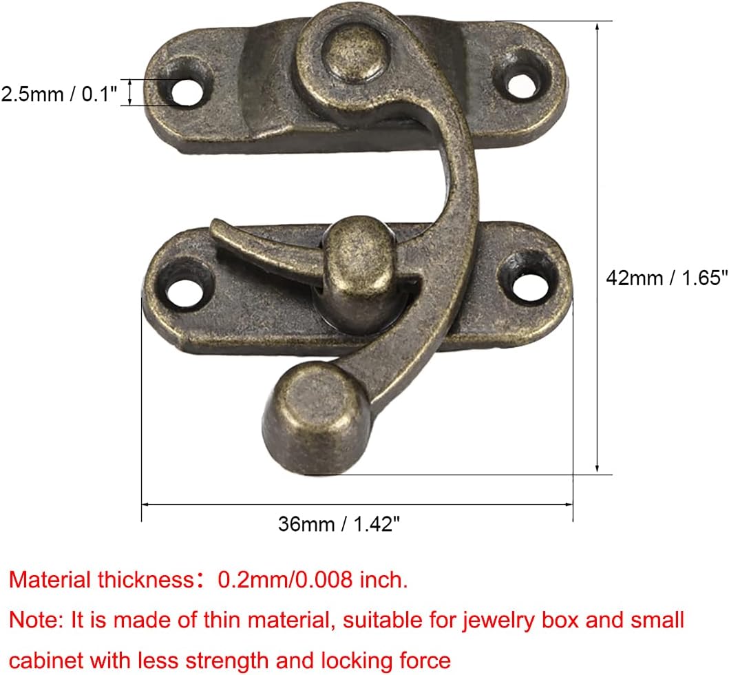 Set of 2 Vintage Swing Arm Latch Hooks with Screws, Plated Bronze Finish - 42mm x 36mm
