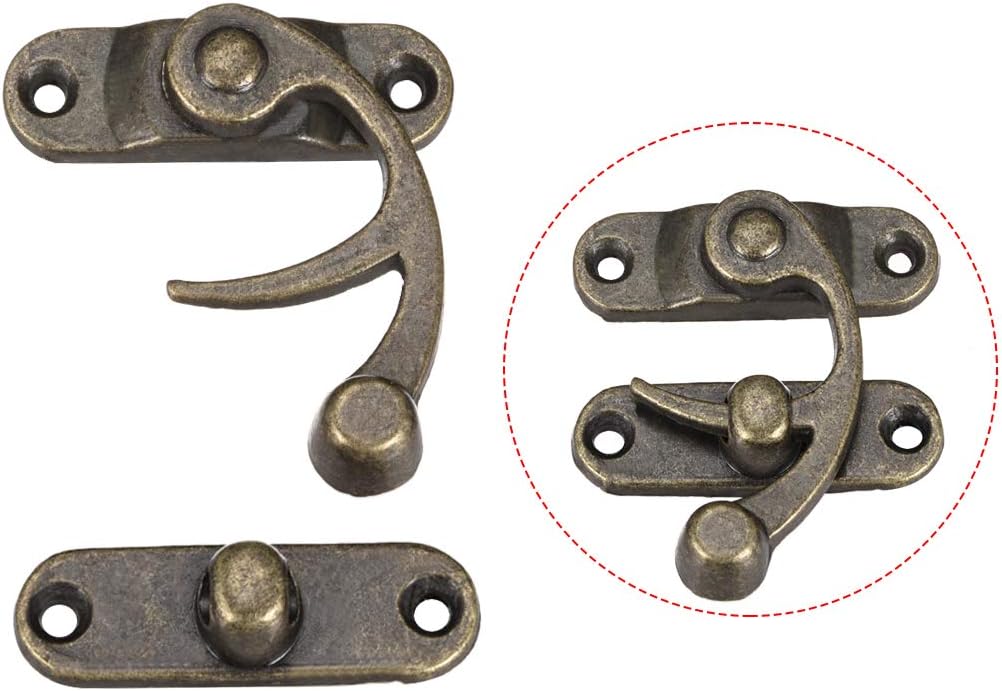 Set of 2 Vintage Swing Arm Latch Hooks with Screws, Plated Bronze Finish - 42mm x 36mm