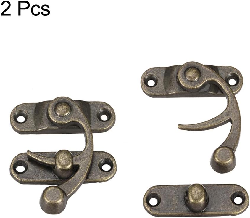 Set of 2 Vintage Swing Arm Latch Hooks with Screws, Plated Bronze Finish - 42mm x 36mm