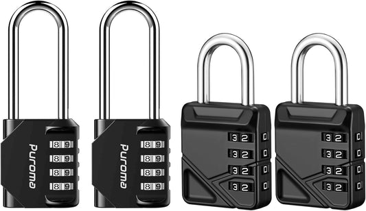 Set of 2 Waterproof 4 Digit Combination Padlocks with Long Shackles - Ideal for Lockers, School Gym, Sports Locker, Gates, Cases, and Storage.