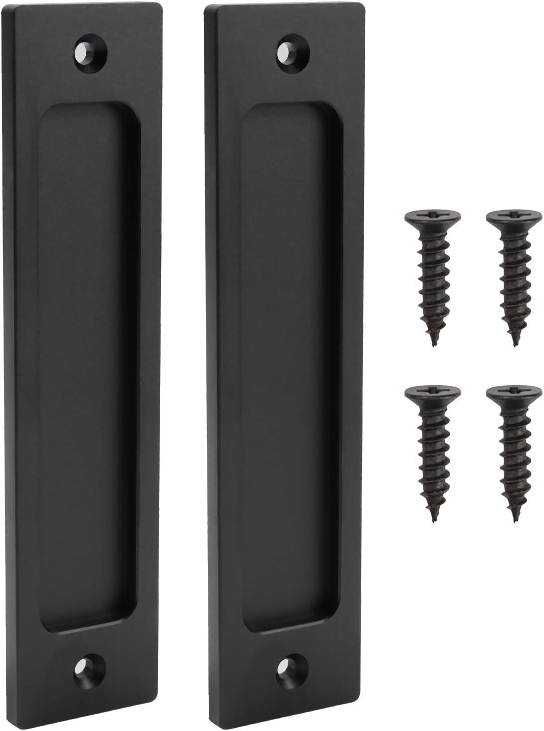 Set of 2 YENOVO 6" Black Flush Door Handle Finger Pulls for Sliding Closet & Pocket Doors - Recessed Barn Door Handles with Screws