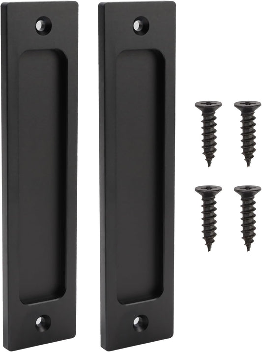 Set of 2 YENOVO 6" Black Flush Door Handle Finger Pulls for Sliding Closet & Pocket Doors - Recessed Barn Door Handles with Screws