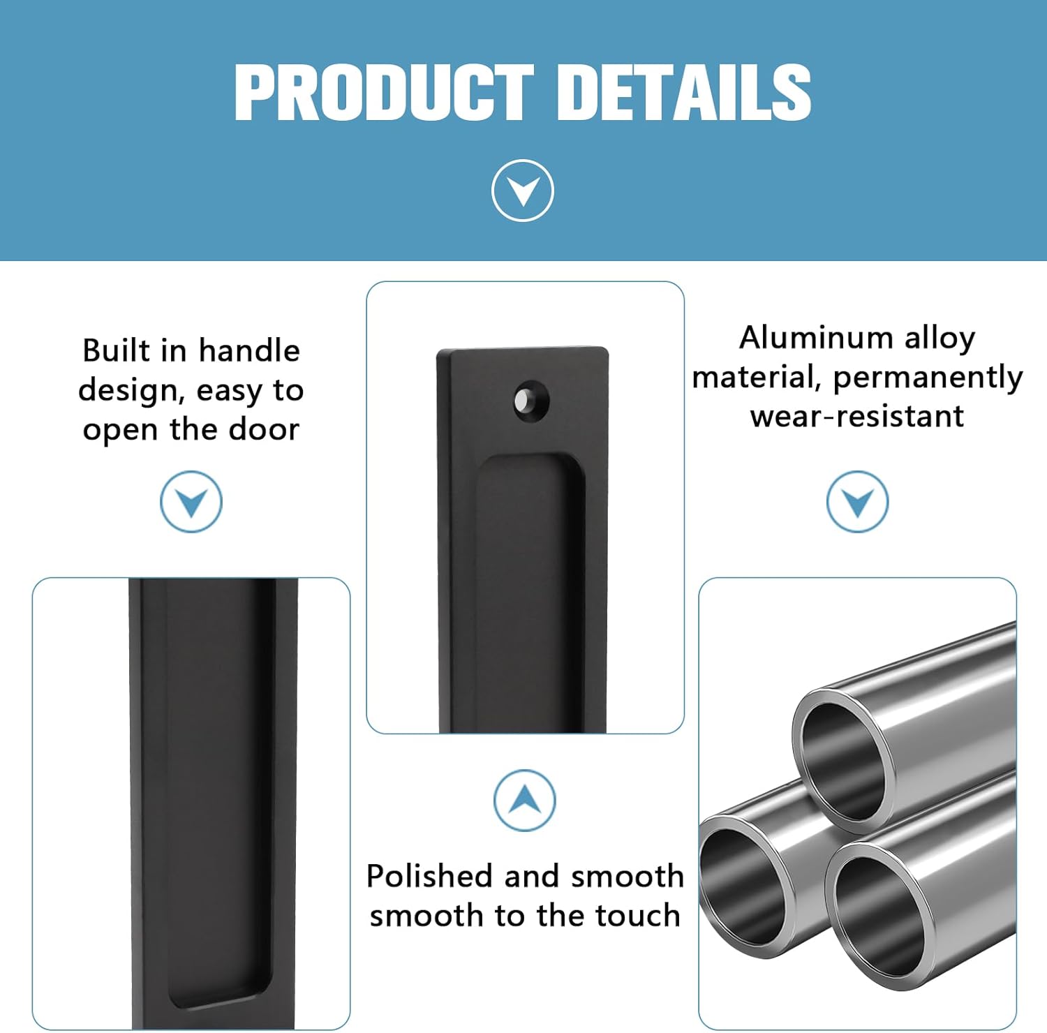 Set of 2 YENOVO 6" Black Flush Door Handle Finger Pulls for Sliding Closet & Pocket Doors - Recessed Barn Door Handles with Screws