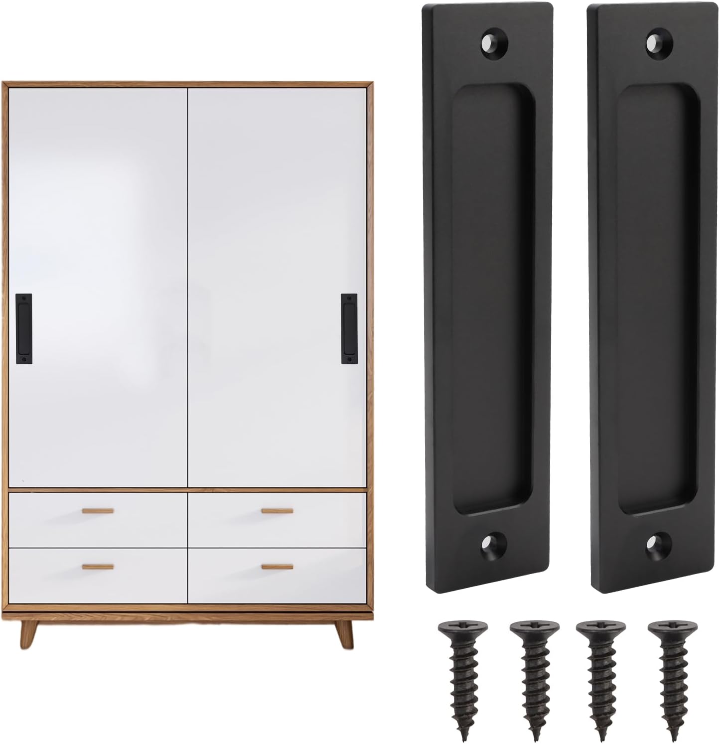 Set of 2 YENOVO 6" Black Flush Door Handle Finger Pulls for Sliding Closet & Pocket Doors - Recessed Barn Door Handles with Screws