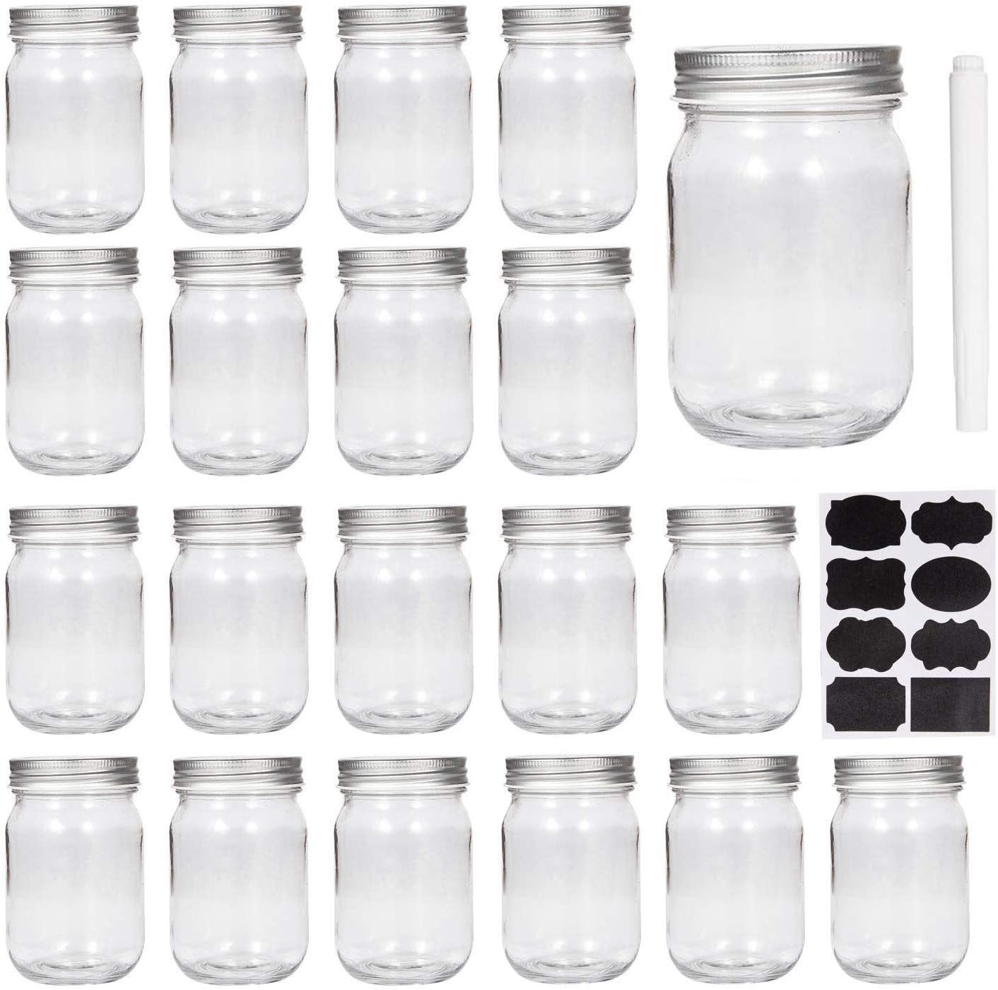 Set of 20 12 oz Wide Mouth Glass Mason Jars with Silver Lids for Pickles, Kitchen Storage, and More