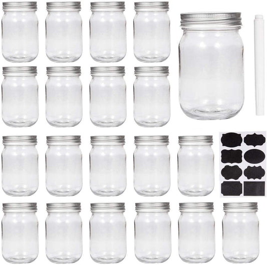 Set of 20 12 oz Wide Mouth Glass Mason Jars with Silver Lids for Pickles, Kitchen Storage, and More