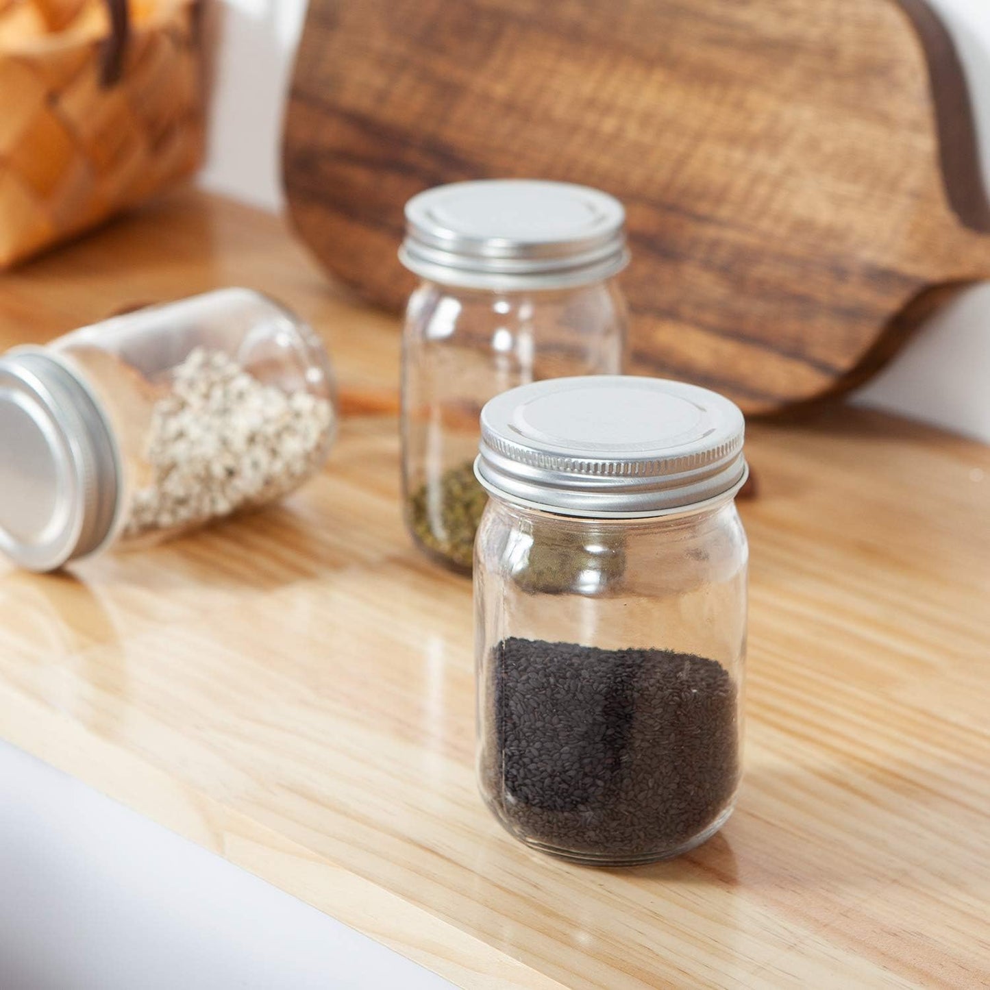 Set of 20 12 oz Wide Mouth Glass Mason Jars with Silver Lids for Pickles, Kitchen Storage, and More