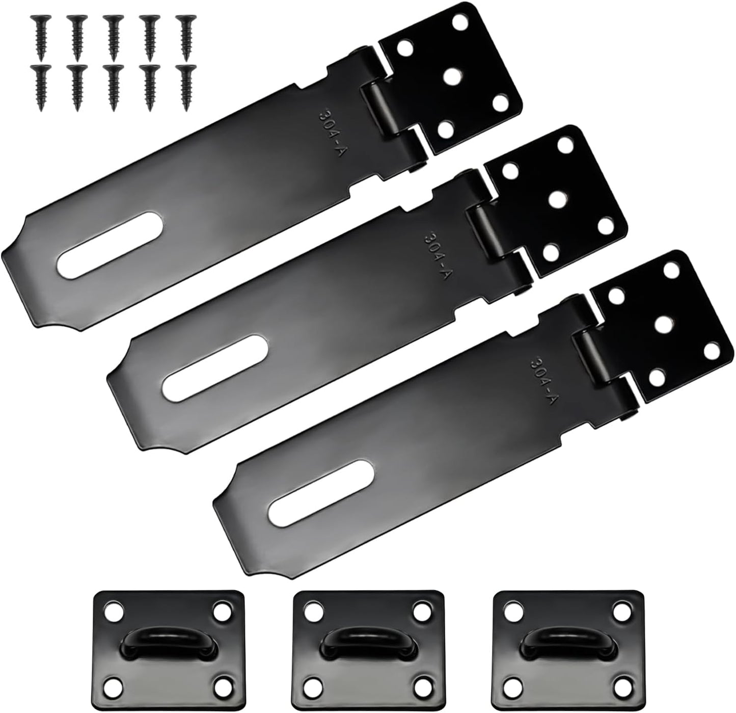 Set of 3 5-Inch Matte Black Stainless Steel Door Lock Hasp Latches with Screws - Heavy Duty Gate Safety Padlock Latch - WildKart