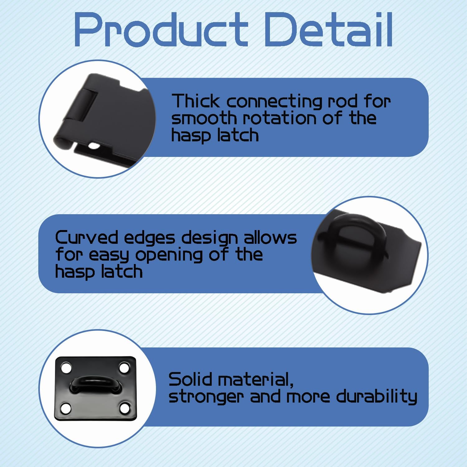 Set of 3 5-Inch Matte Black Stainless Steel Door Lock Hasp Latches with Screws - Heavy Duty Gate Safety Padlock Latch - WildKart