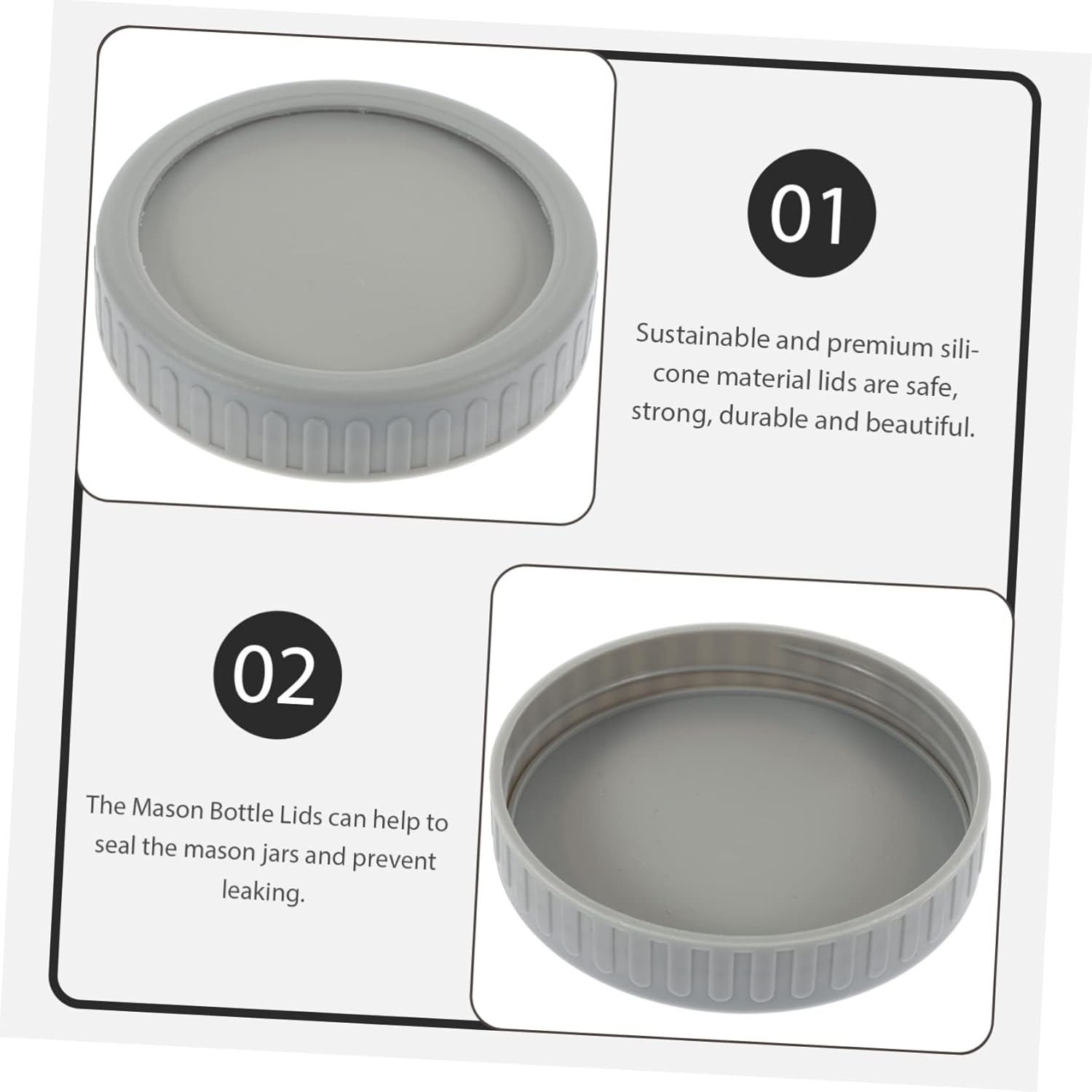 Set of 3 Alipis Wide Mouth Mason Jar Lid Covers - Grey Canning Jar Protectors for Kitchen Storage Bottle