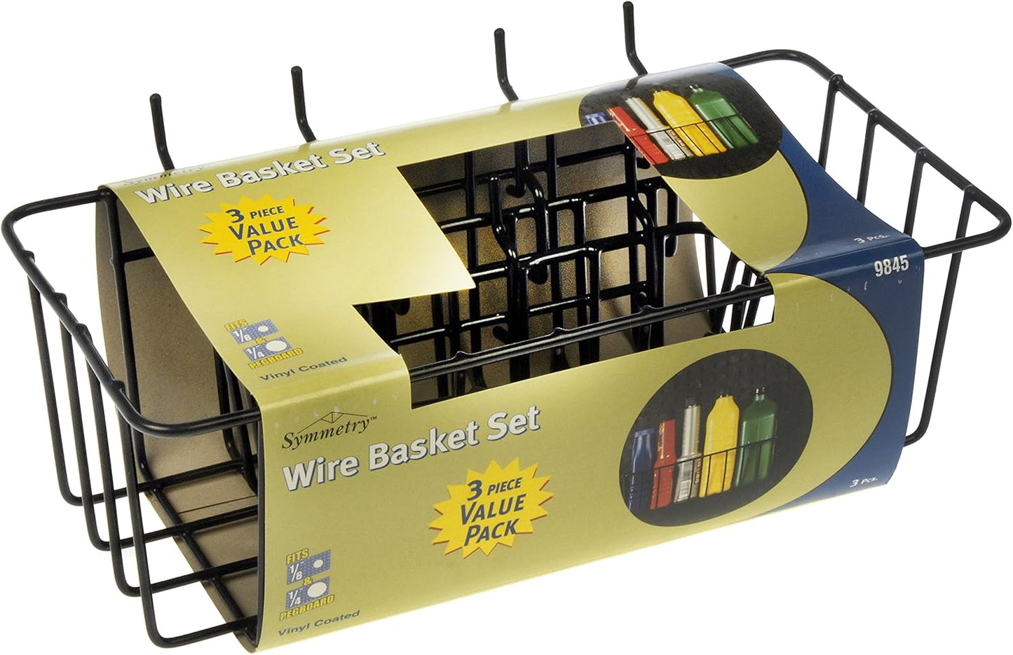 Set of 3 Dorman Hardware 4-9845 Wire Baskets for Pegboard Organization